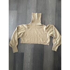 Princess Polly Sweater Womens 10 Beige Turtleneck Balloon Sleeve Cropped‎ Knit